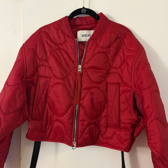 Agolde Iona Quilted Jacket in Tomato Red - Picture 2 of 4
